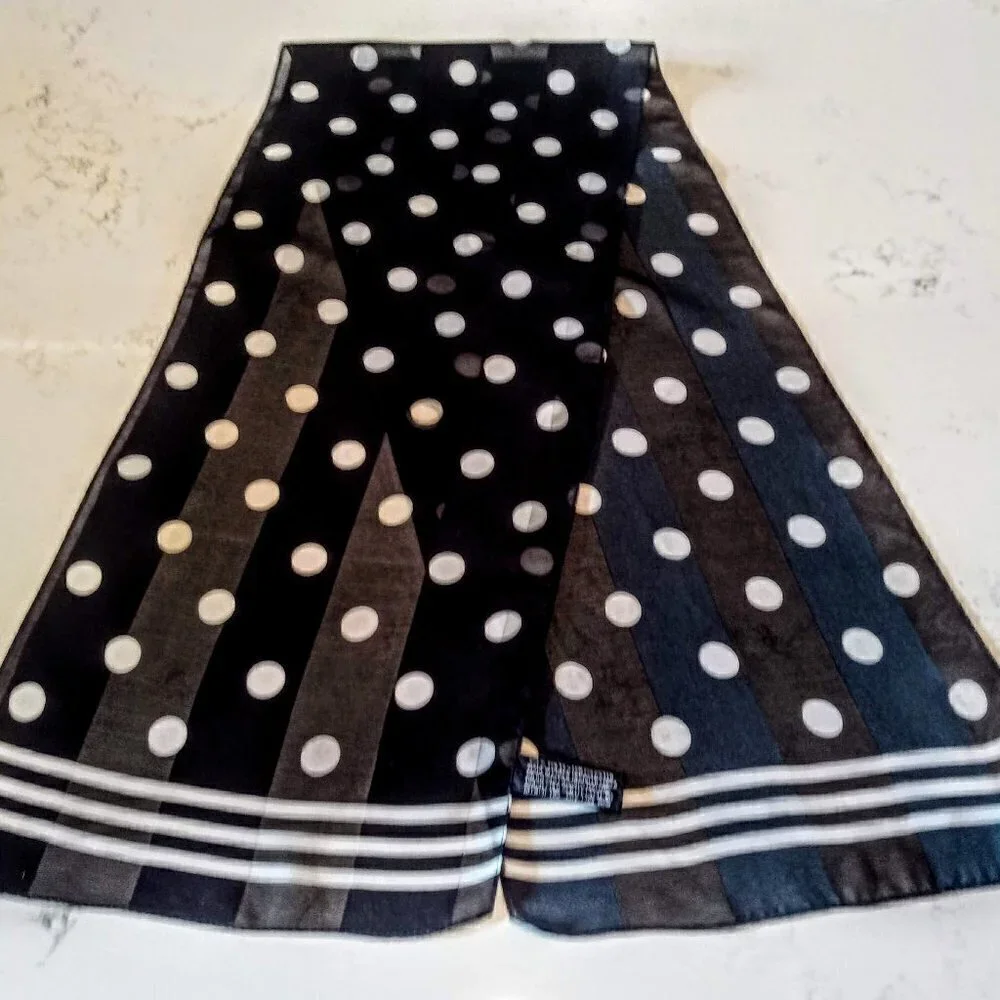 Vintage Polka Dot Stripe Sheer Oblong Scarf